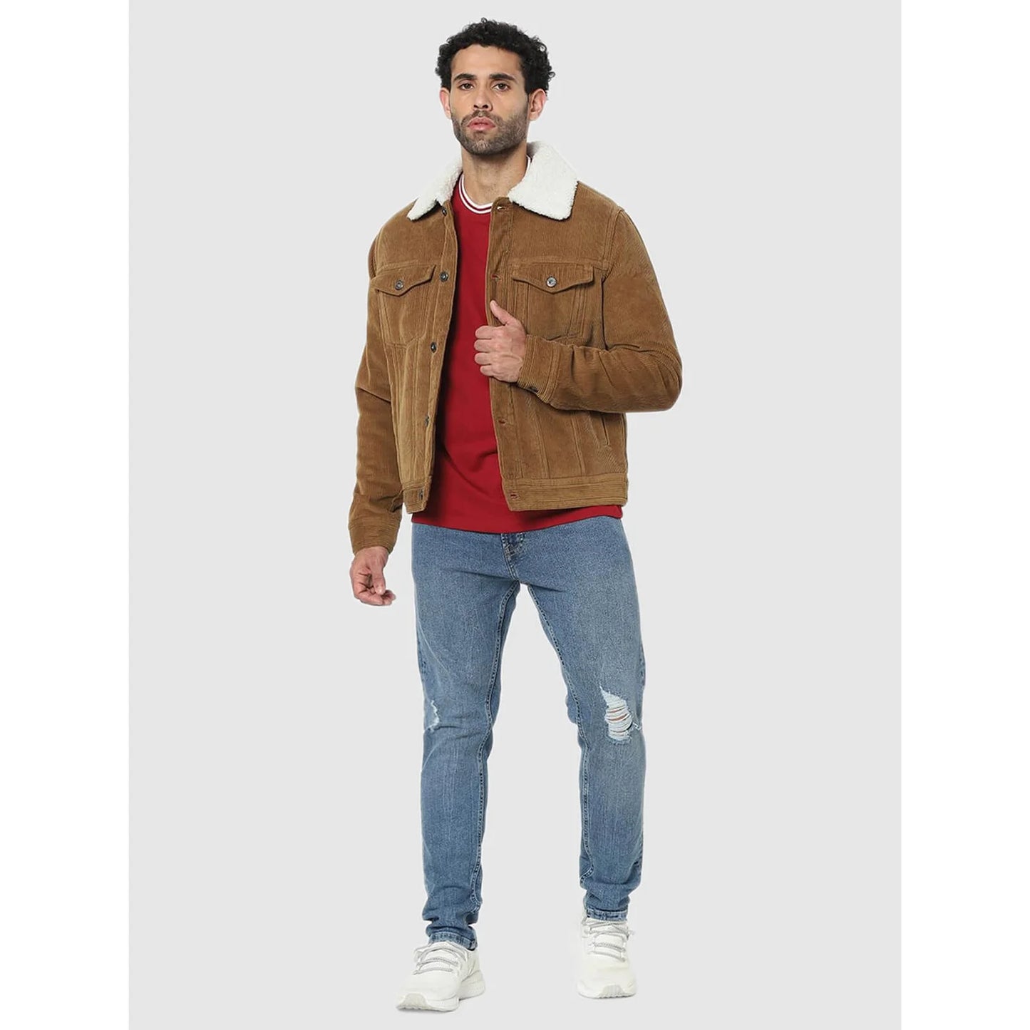 Celio* Solid Regular Fit Cotton Brown Jacket