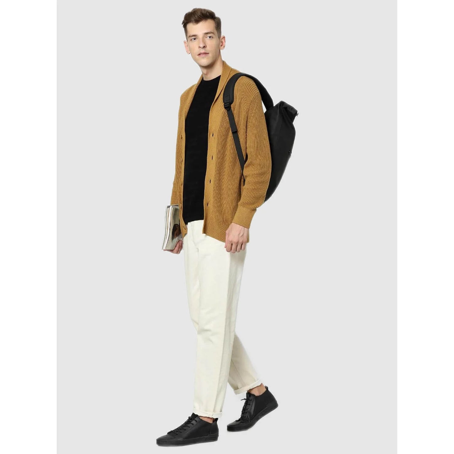 Celio* Printed Regular Fit Cotton Brown Sweater