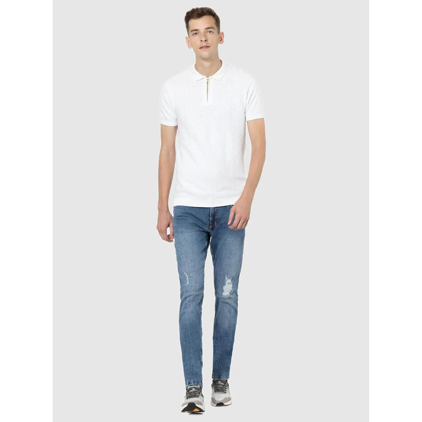 Celio* Solid Regular Fit Cotton White Sweater