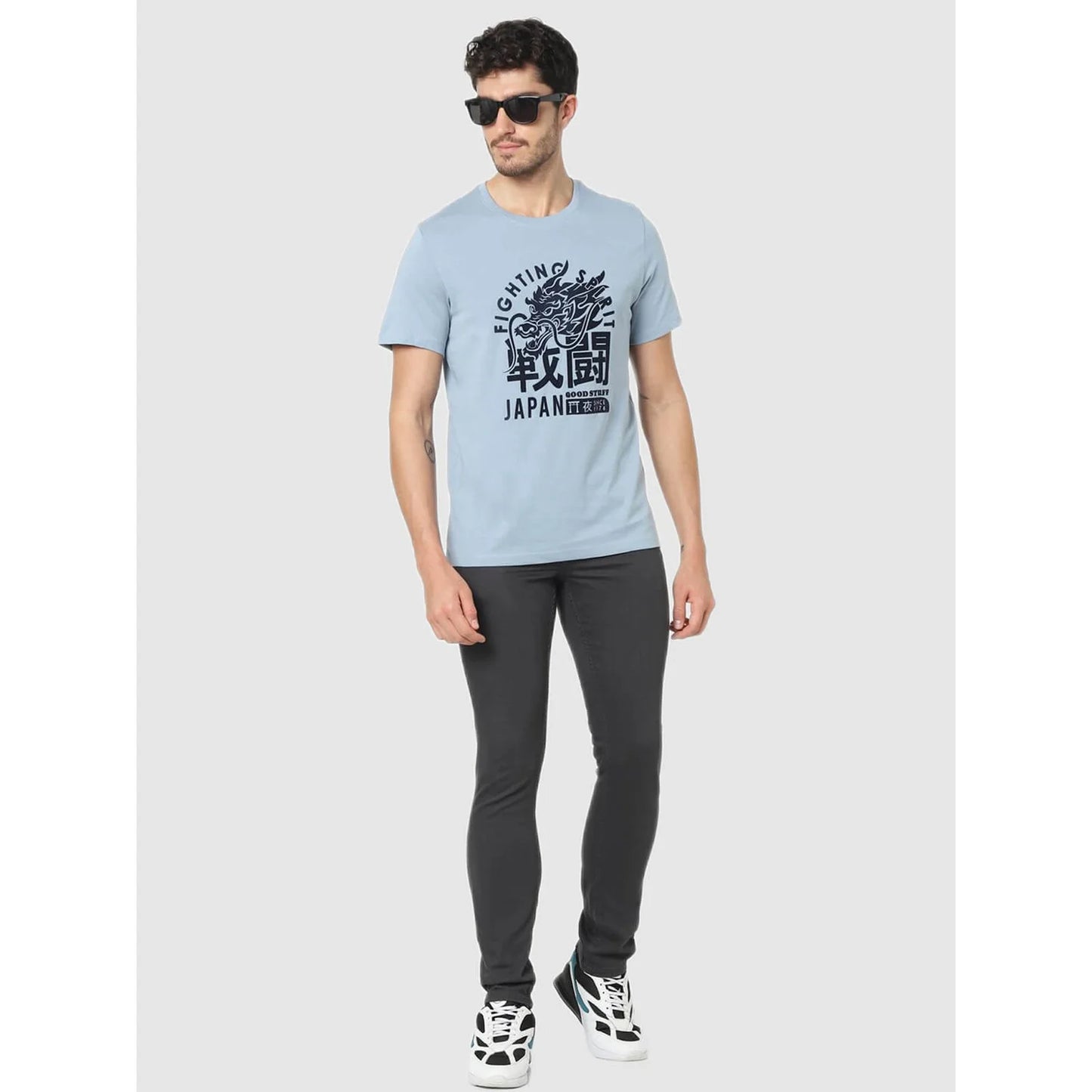 Celio* Graphics Regular Fit Cotton Blue T-Shirt