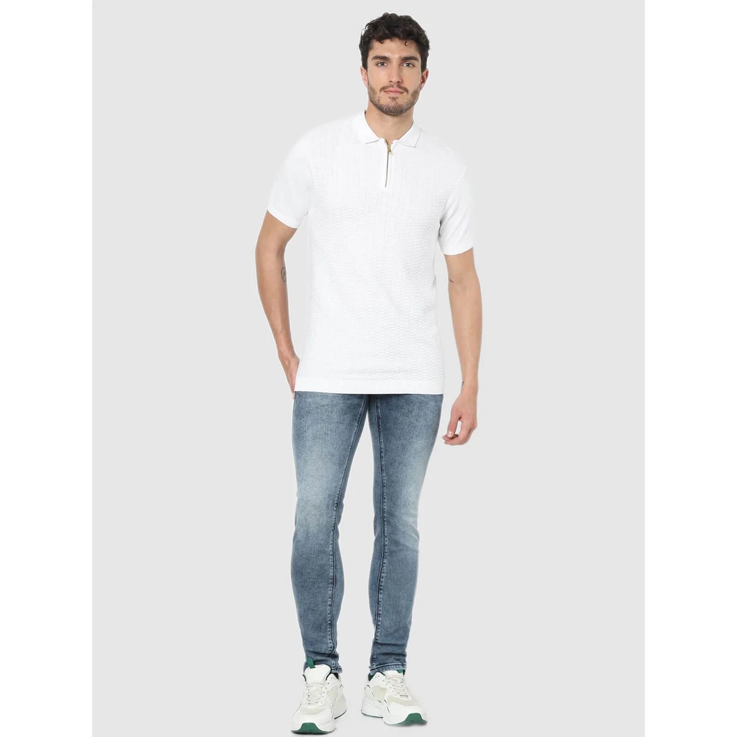 Celio* Solid Regular Fit Cotton White T-Shirt