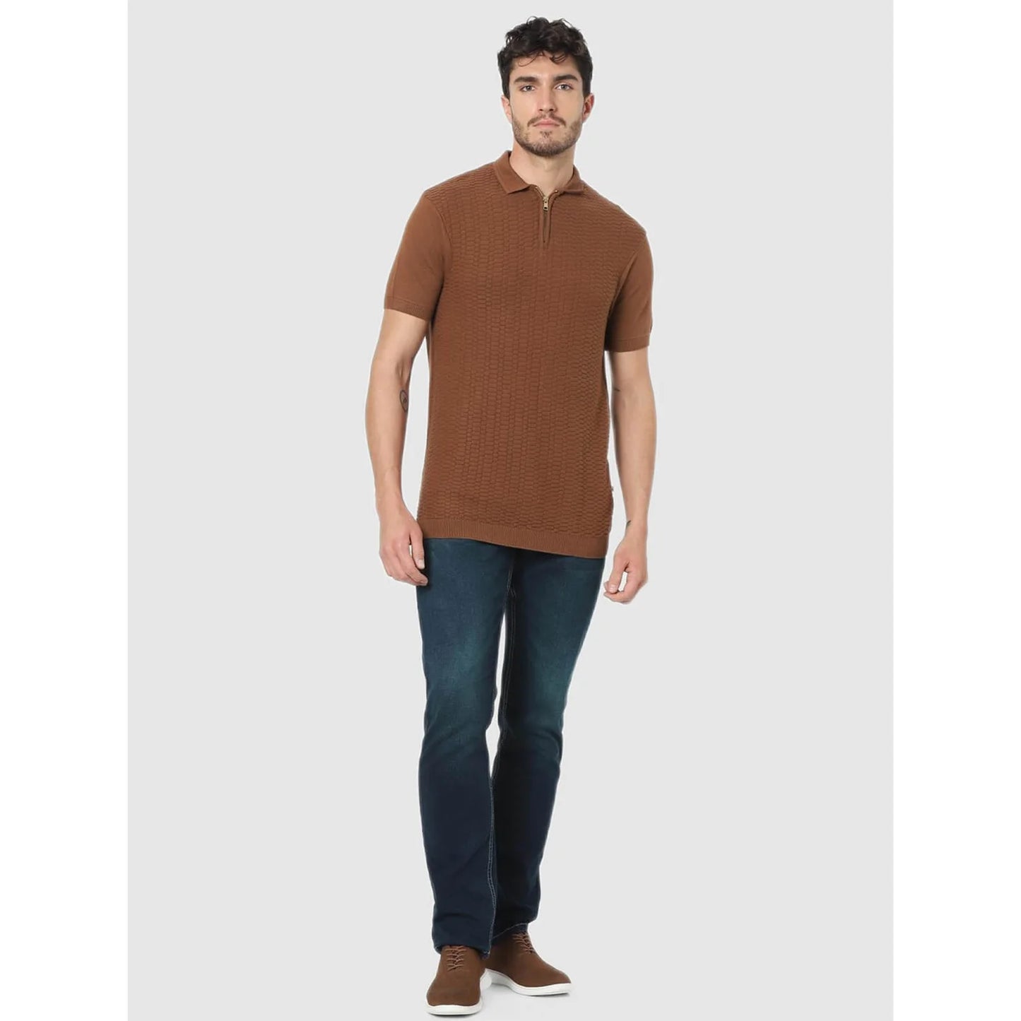 Celio* Solid Regular Fit Cotton Brown T-Shirt