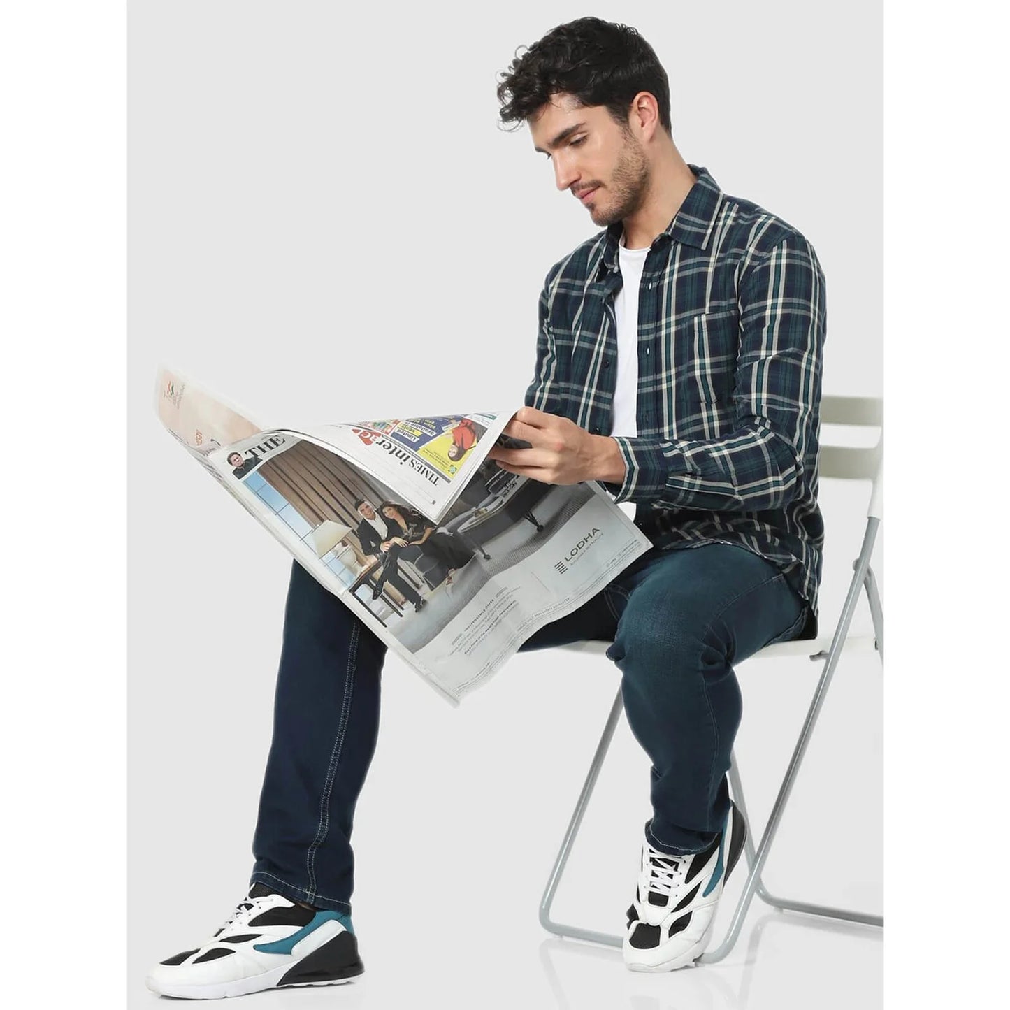 Celio* Checked Regular Fit Cotton Blue Shirt