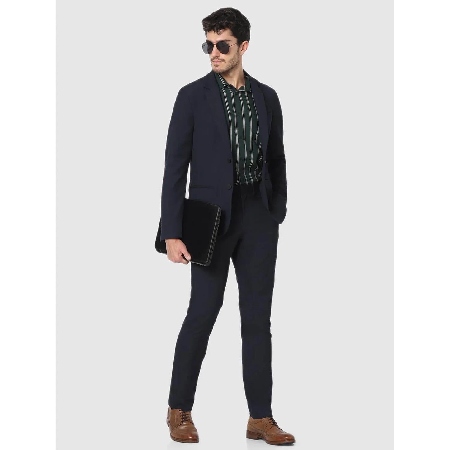 Celio* Solid Regular Fit Formal Navy Blue Blazer