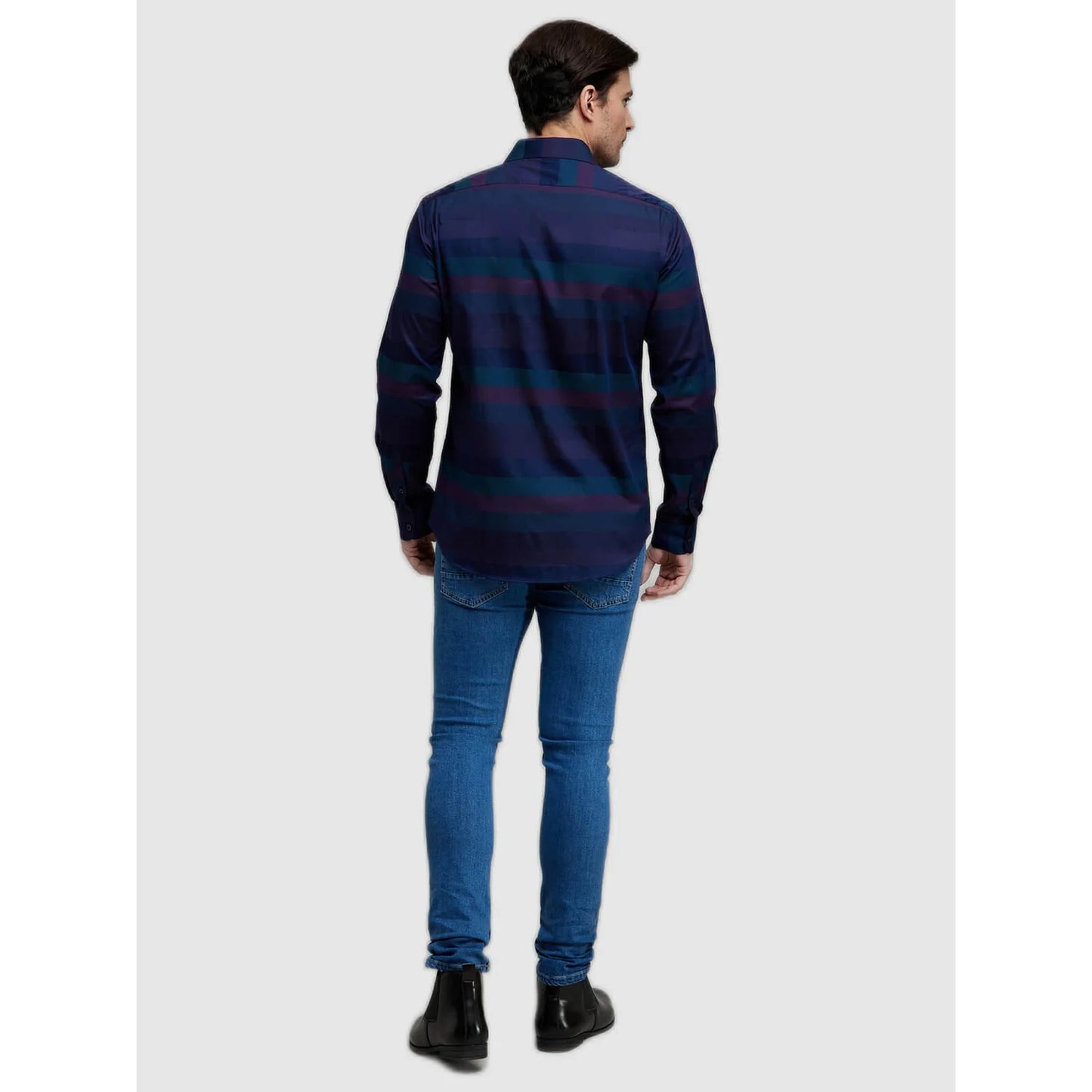 Celio* Striped Regular Fit Cotton Navy Blue Shirt