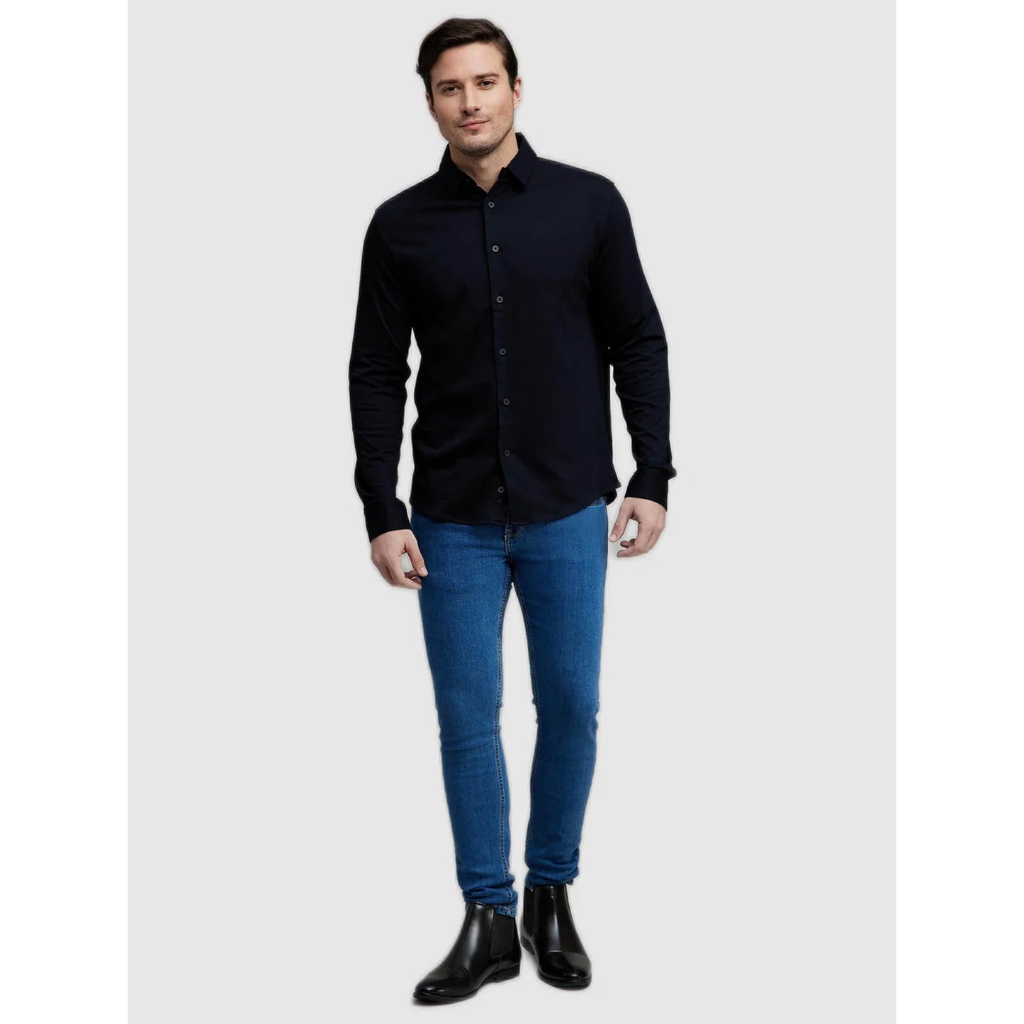 Celio* Solid Regular Fit Cotton Black Shirt