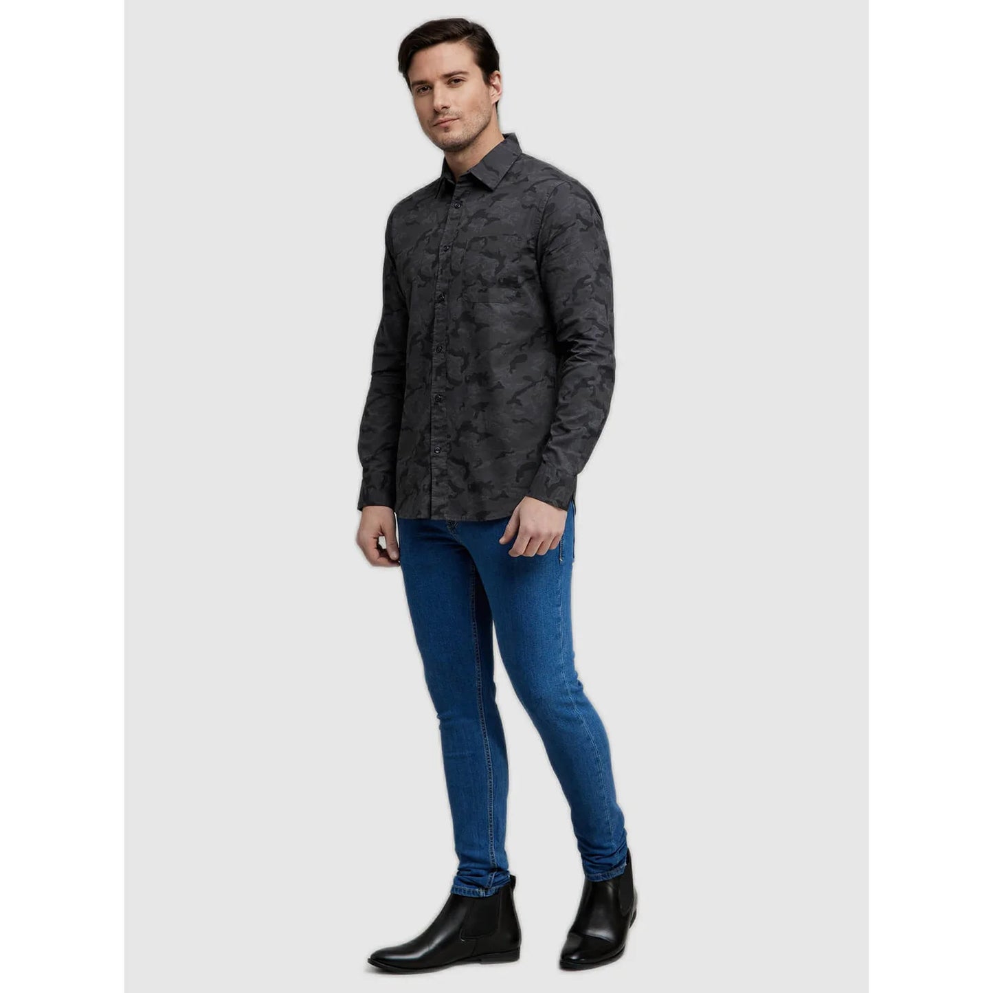 Celio* Camouflage Slim Fit Cotton Black Shirt