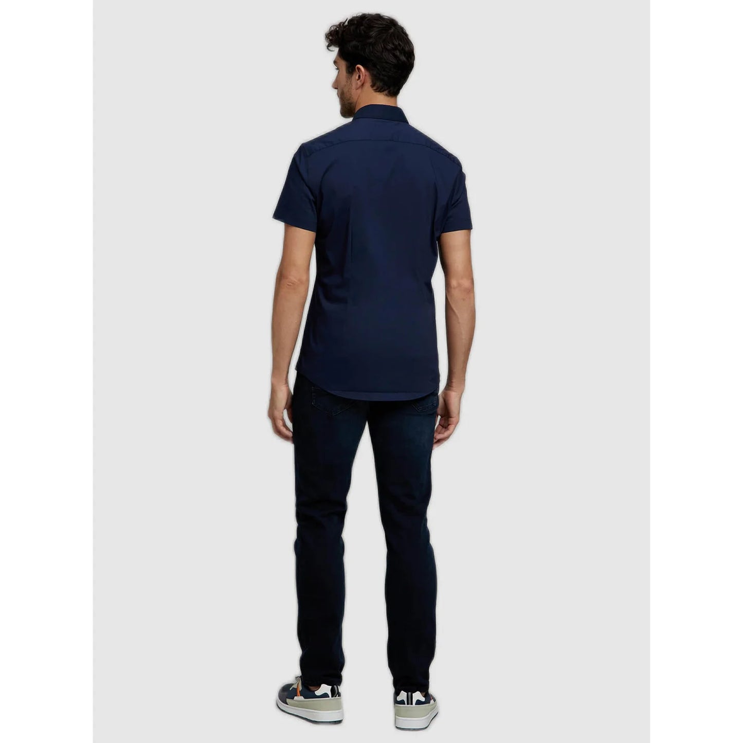 Celio* Solid Slim Fit Poly-Cotton Navy Blue Shirt
