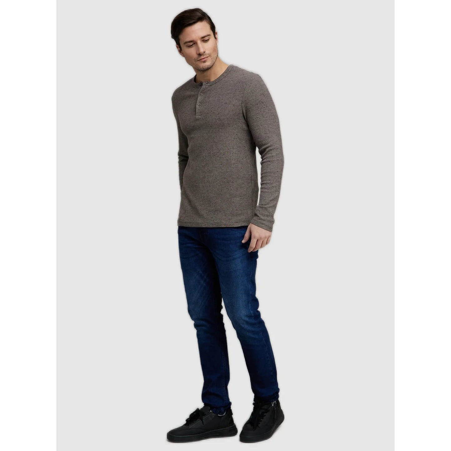 Celio* Solid Slim Fit Cotton-Blend Grey T-Shirt