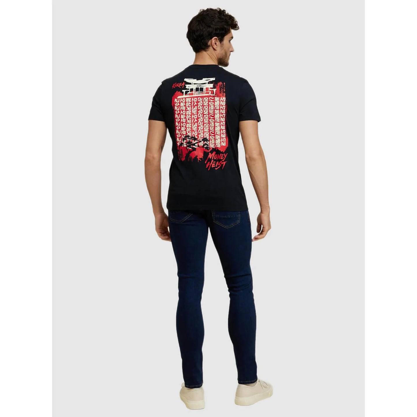 Celio* Money Heist Slim Fit Cotton Black T-Shirt