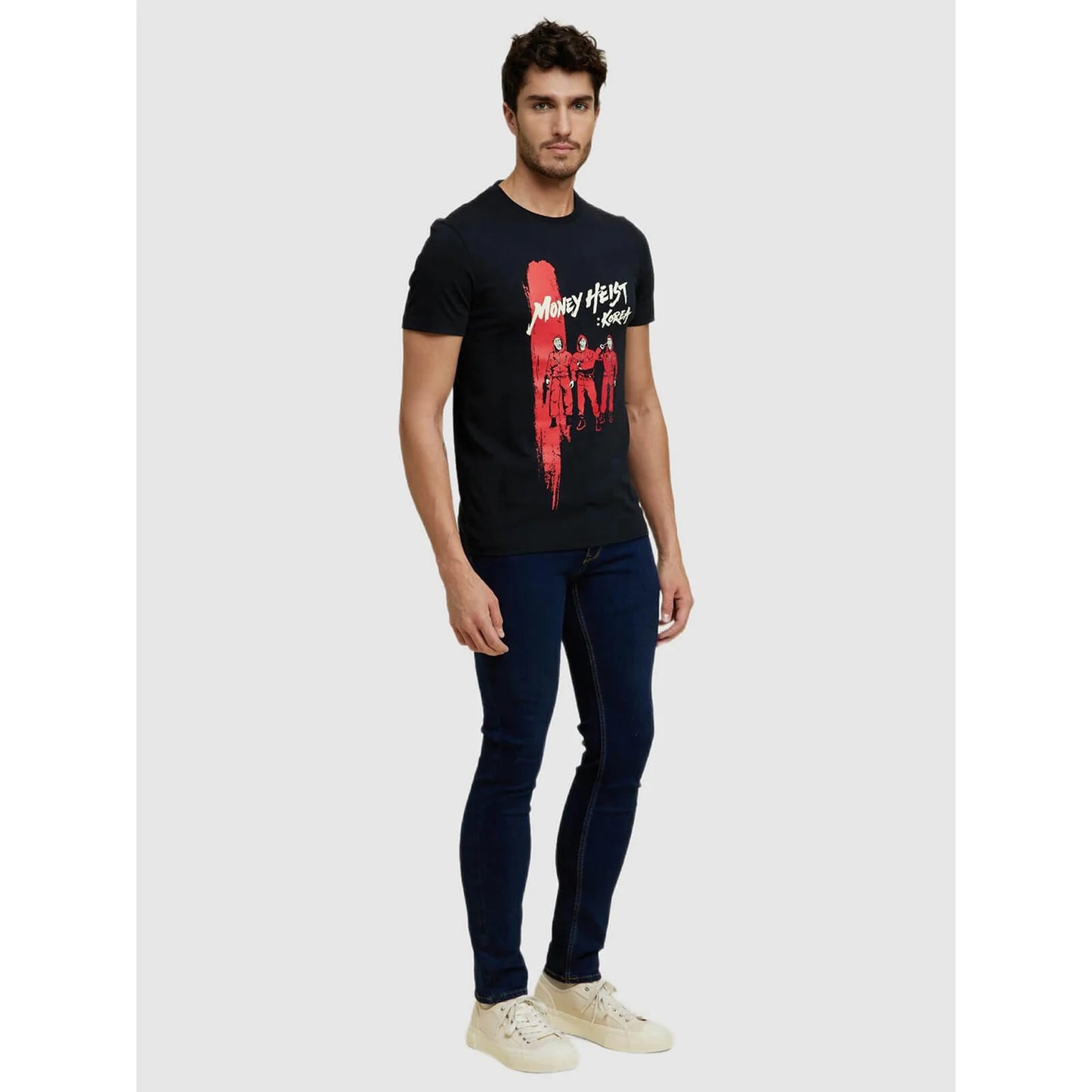 Celio* Money Heist Slim Fit Cotton Black T-Shirt