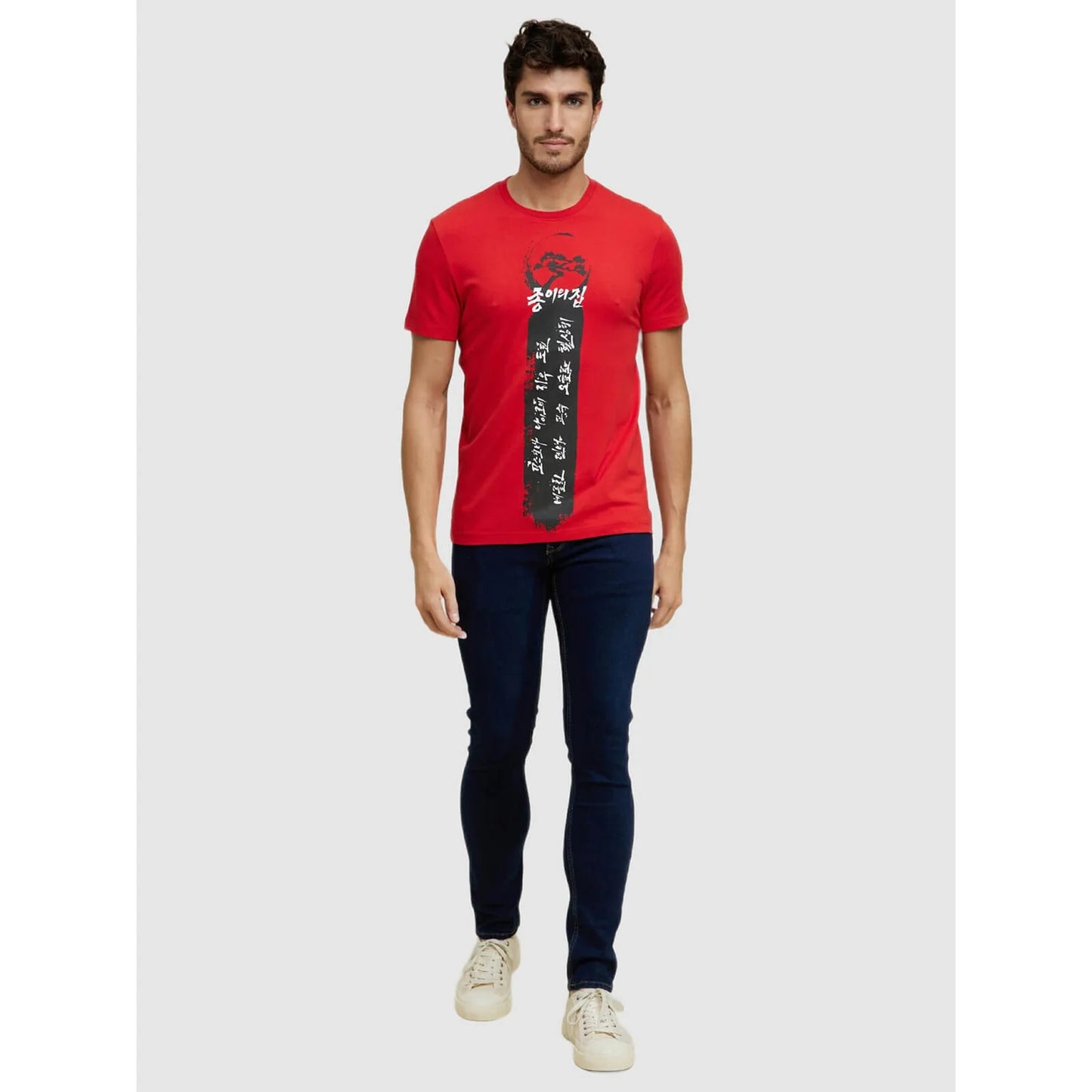 Celio* Money Heist Slim Fit Cotton Red T-Shirt