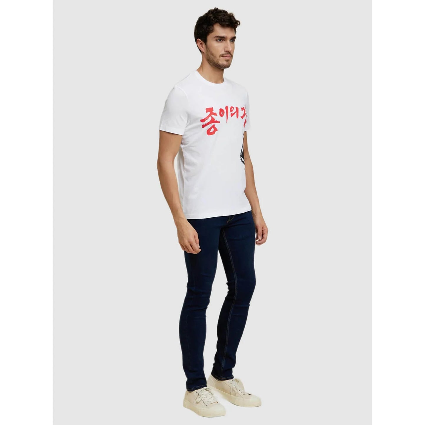 Celio* Money Heist Slim Fit Cotton White T-Shirt