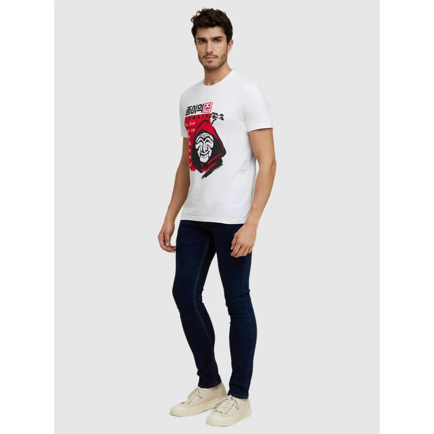 Celio* Money Heist Regular Fit Cotton White T-Shirt