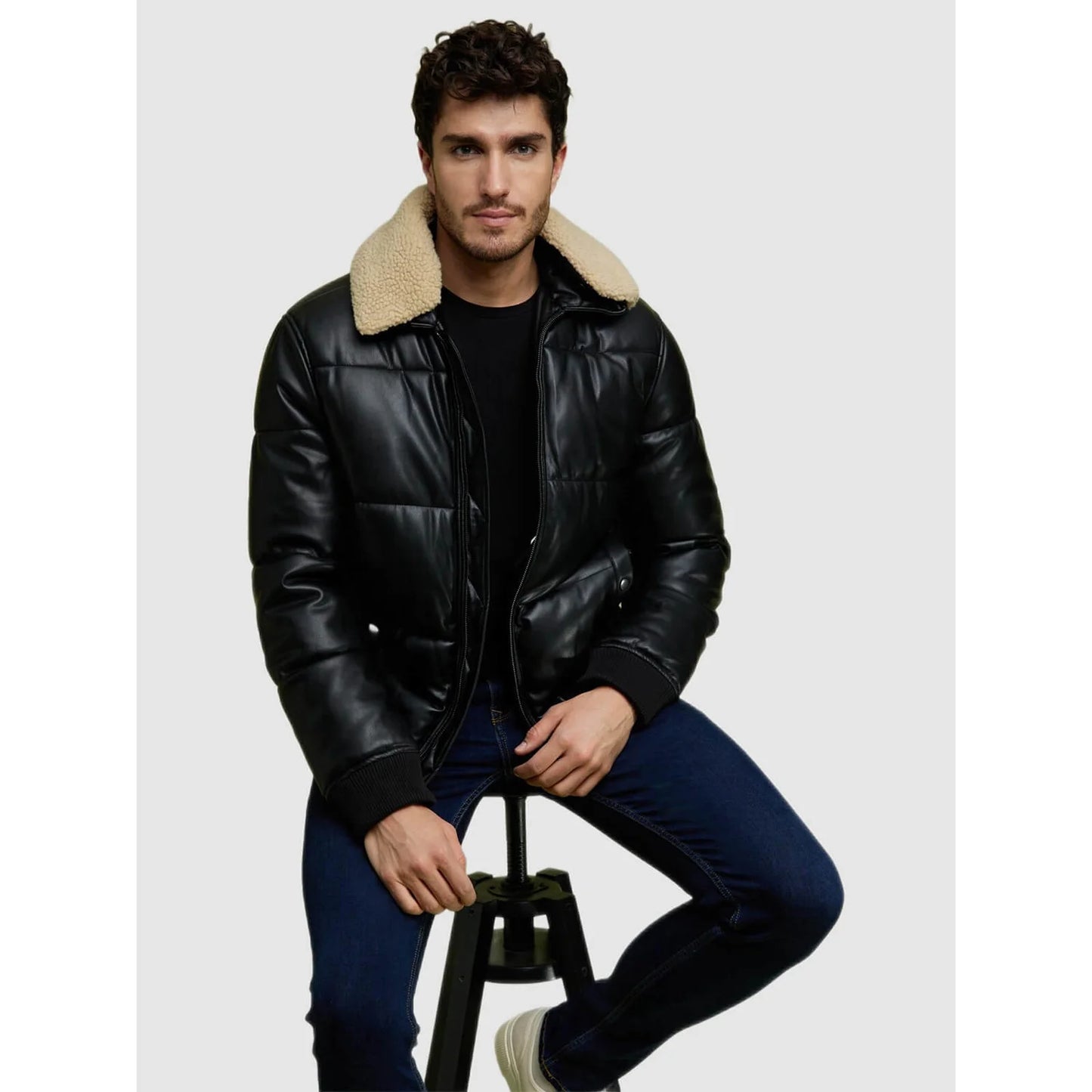 Celio* Quilted Regular Fit Polyester Black Jacket