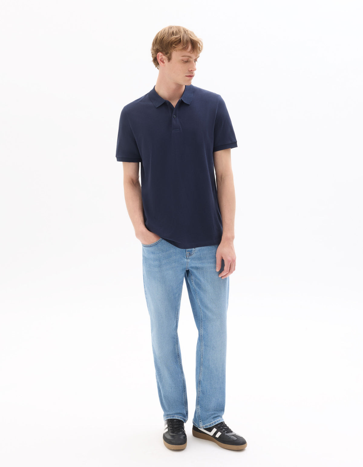 Regular Fit 100% Cotton Polo Collar T-Shirt - Navy Blue