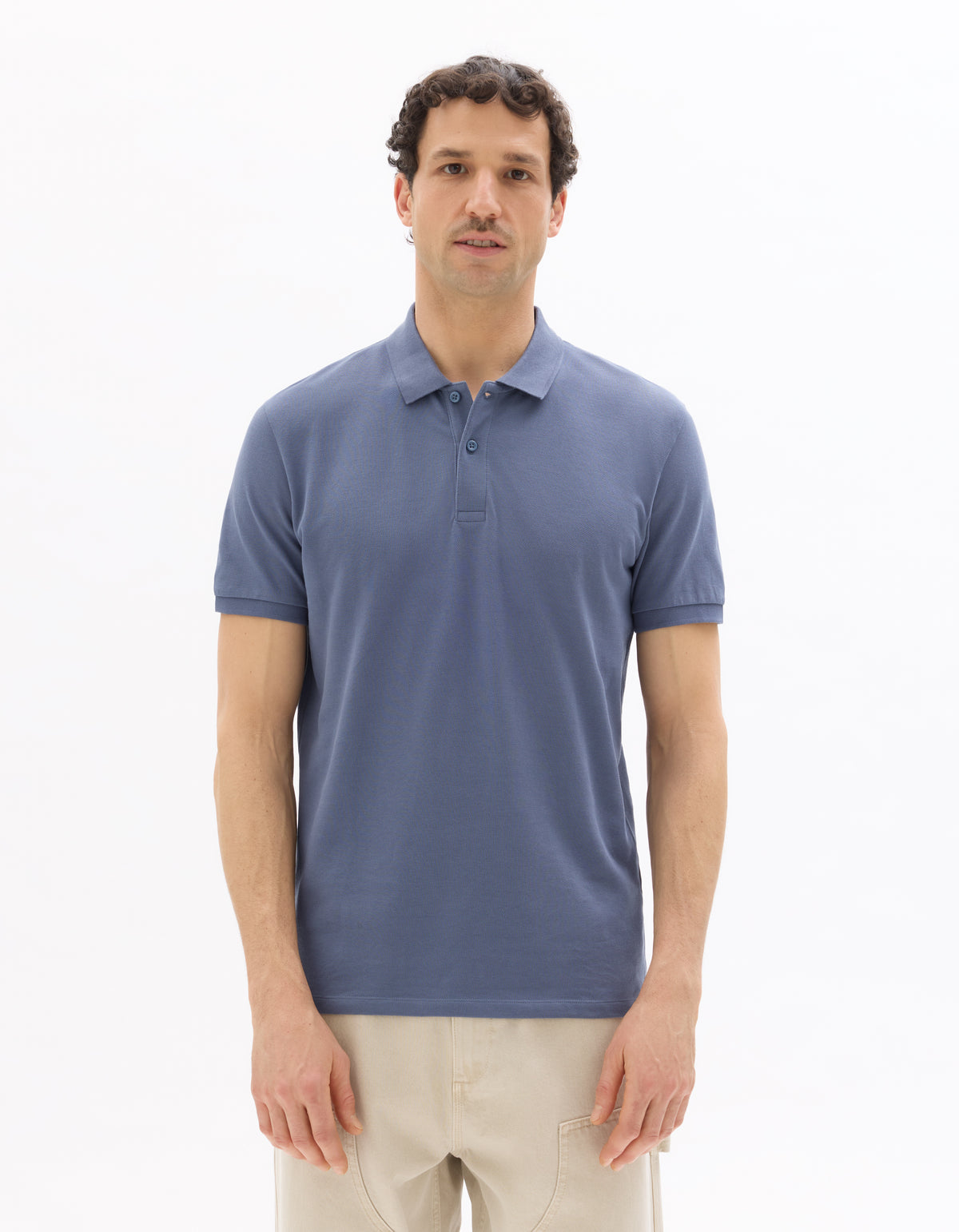 Slim Fit 100% Cotton Polo Collar T-Shirt - Blue