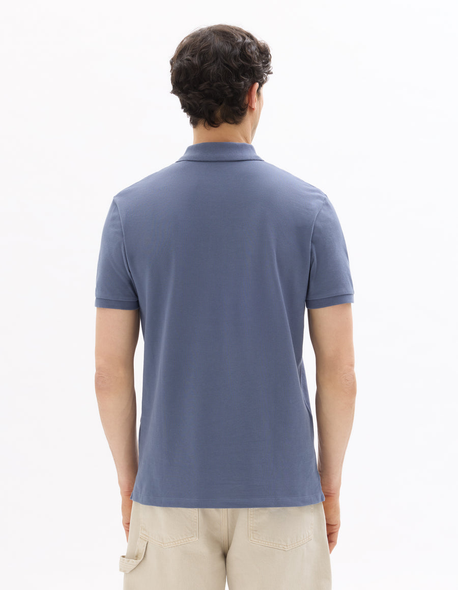 Slim Fit 100% Cotton Polo Collar T-Shirt - Blue