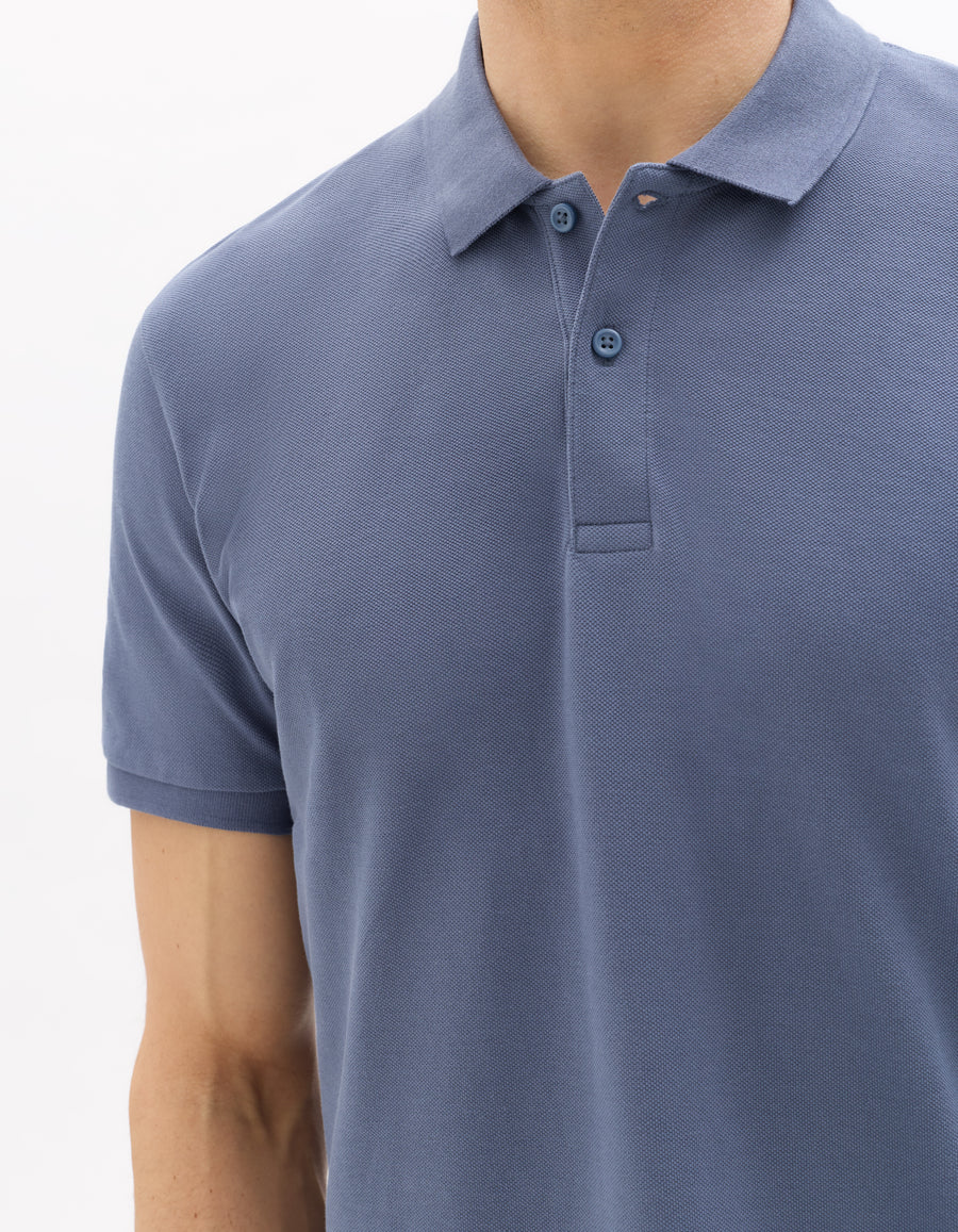 Slim Fit 100% Cotton Polo Collar T-Shirt - Blue
