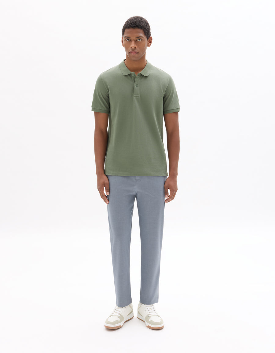 Slim Fit 100% Cotton Polo Collar T-Shirt - Green