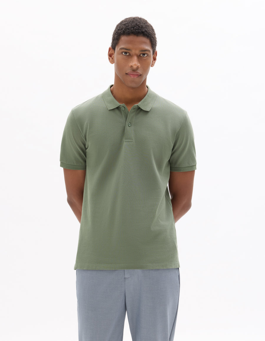Slim Fit 100% Cotton Polo Collar T-Shirt - Green