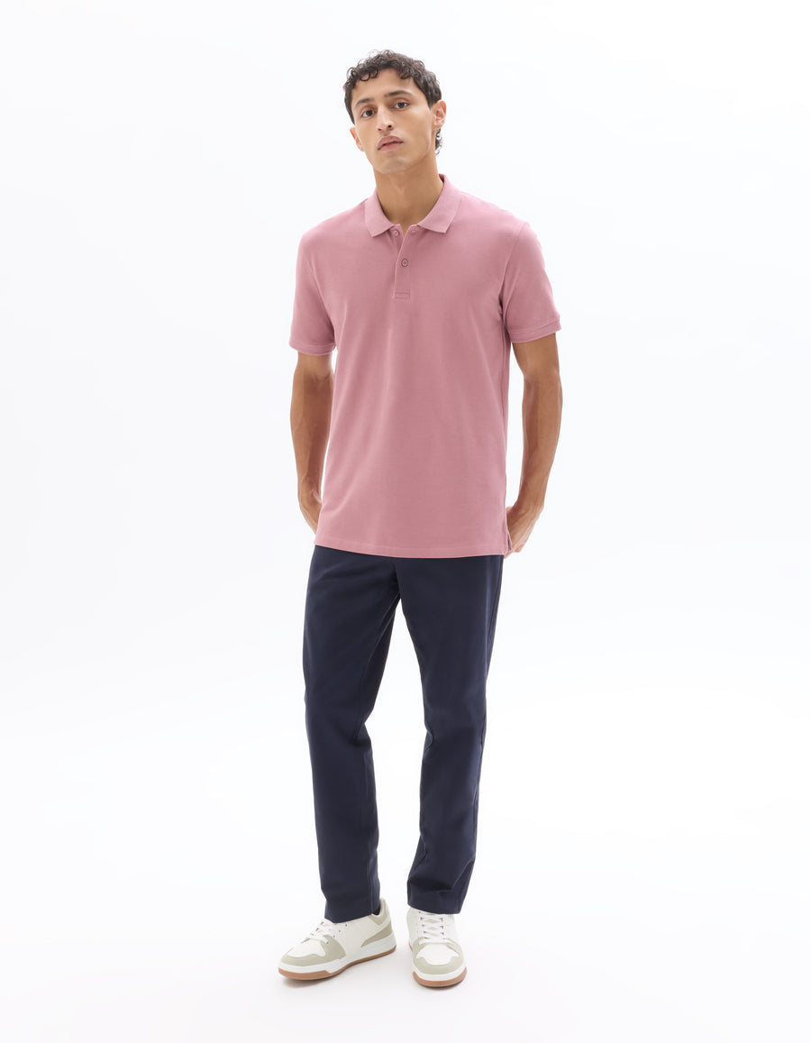 Slim Fit 100% Cotton Polo Collar T-Shirt - Pink