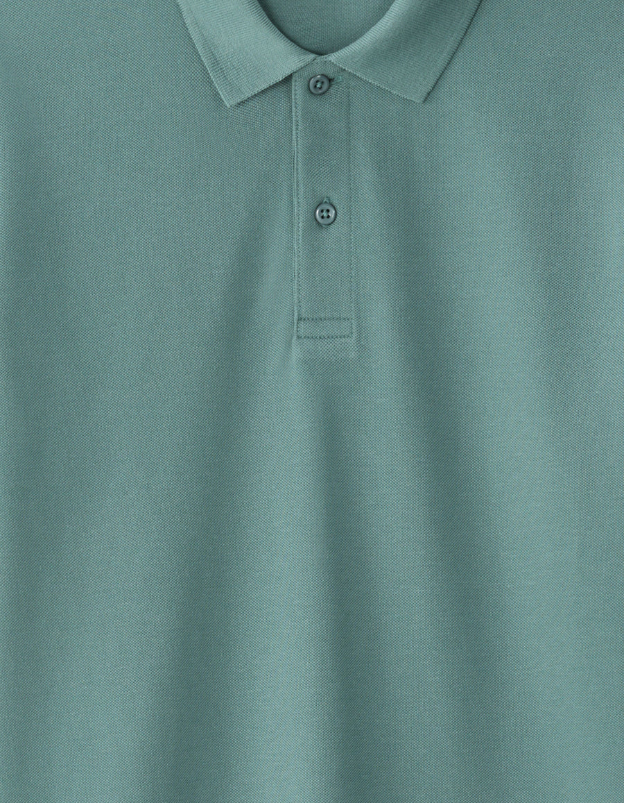 Slim Fit 100% Cotton Polo Collar T-Shirt - Green