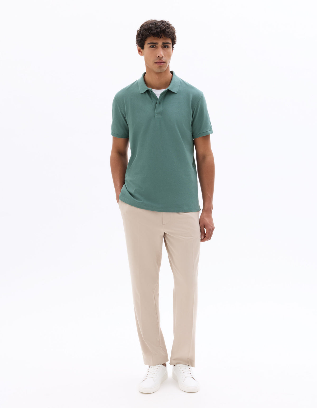 Slim Fit 100% Cotton Polo Collar T-Shirt - Green