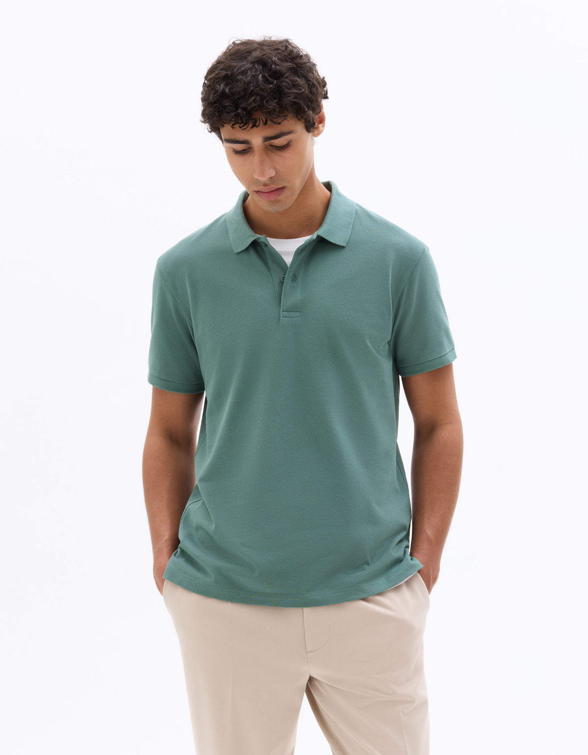 Slim Fit 100% Cotton Polo Collar T-Shirt - Green