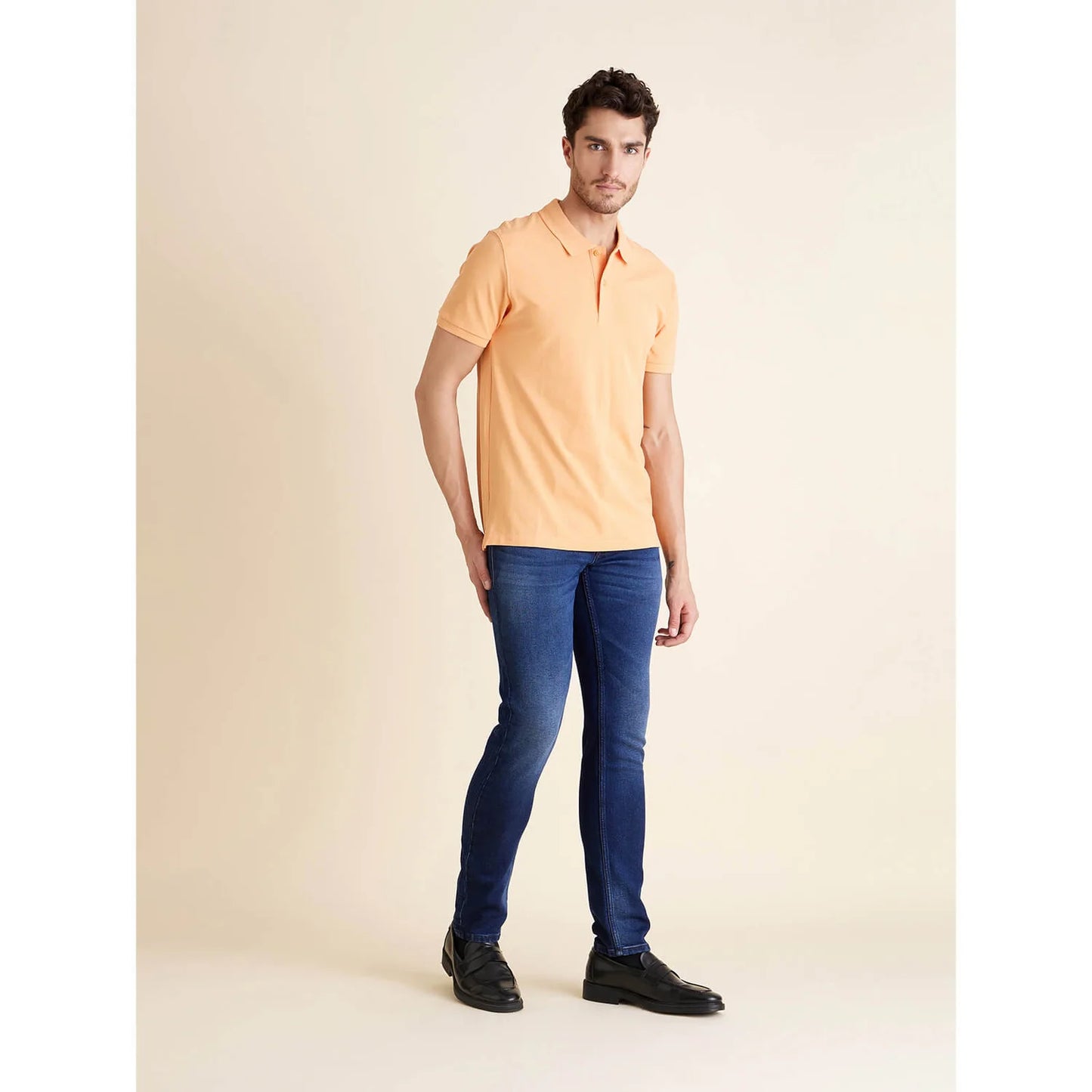 Celio* Solid Regular Fit Cotton Orange T-Shirt