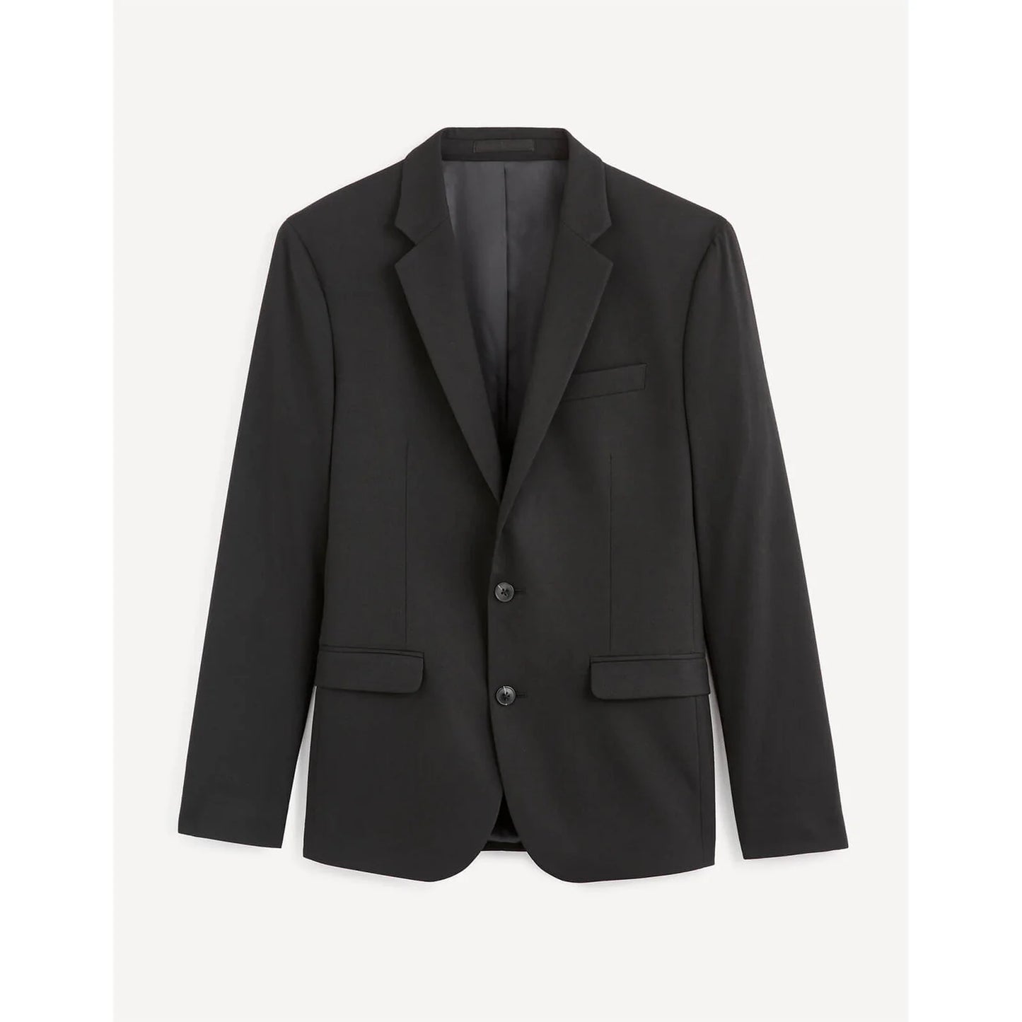 Celio* Solid Regular Fit Polyester-Blend Black Blazer