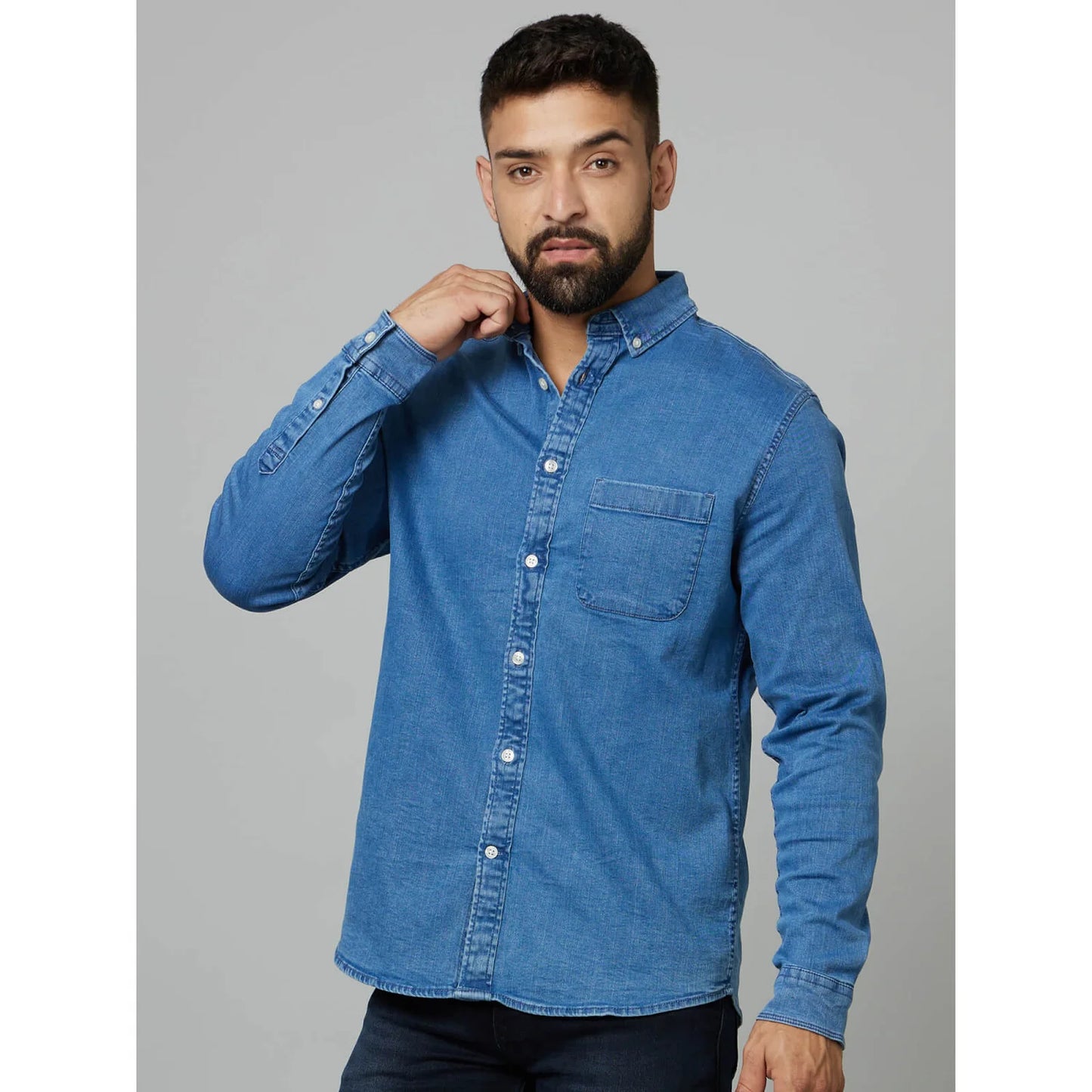 Celio* Solid Regular Fit Cotton Black Shirt