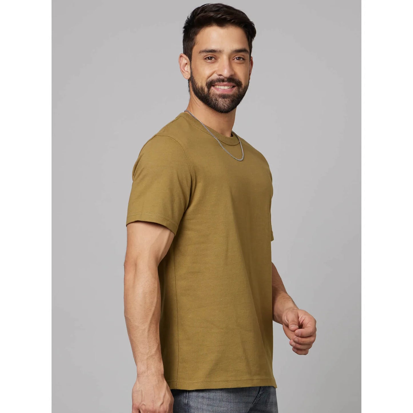 Celio* Solid Regular Fit Cotton Green T-Shirt