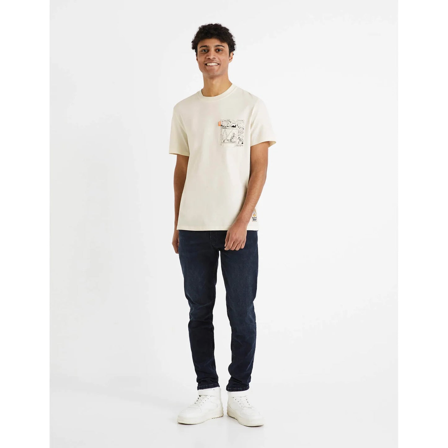 Celio* Asterix Regular Fit Cotton Off White T-Shirt
