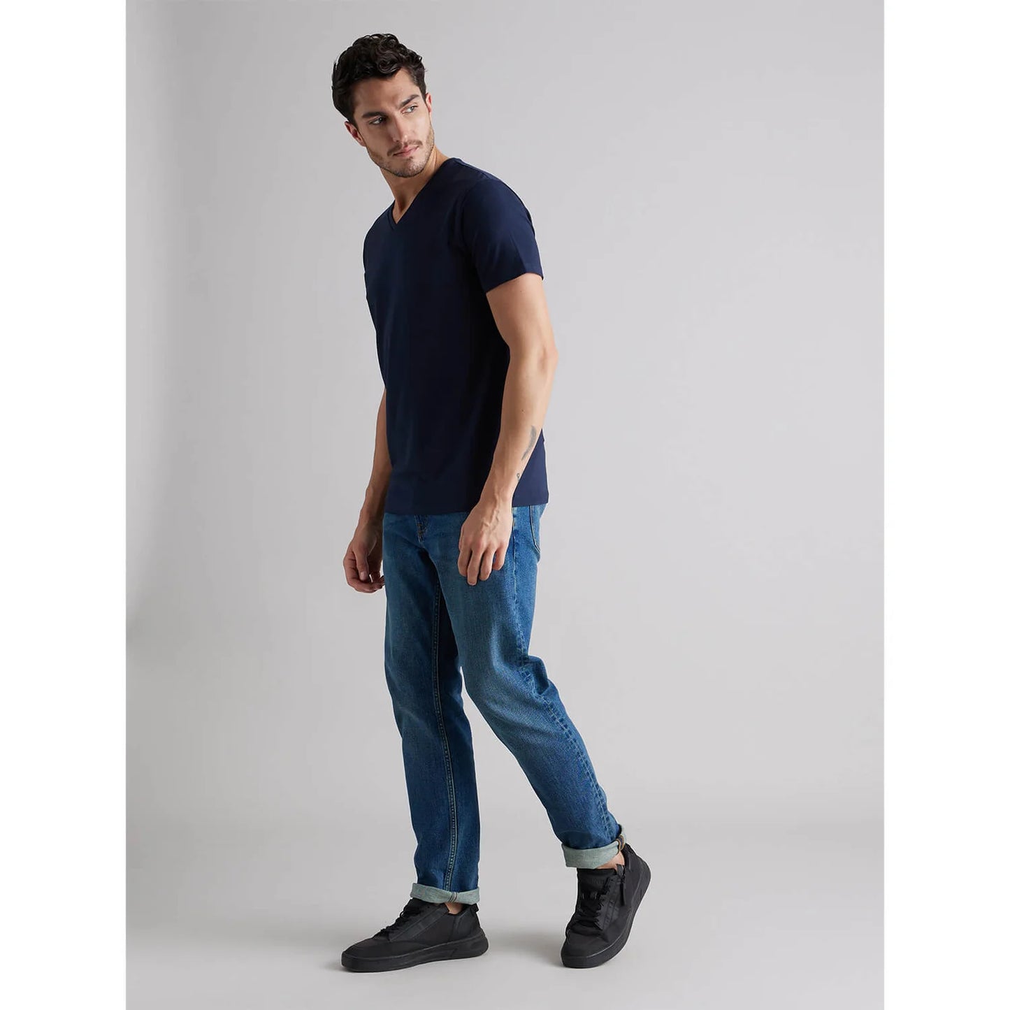 Celio* Solid Regular Fit Cotton Navy Blue T-Shirt