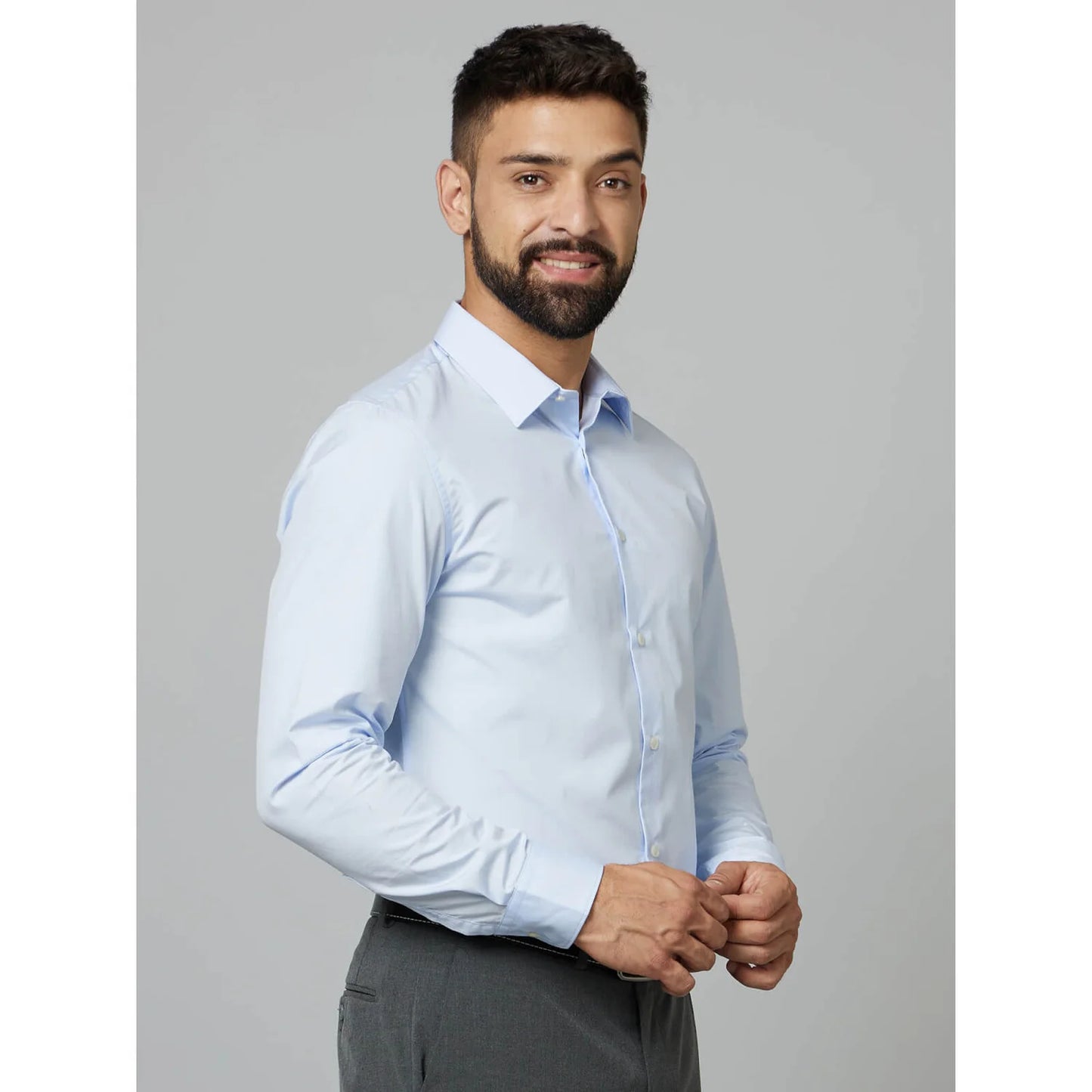 Celio* Solid Regular Fit Cotton Light Blue Formal Shirt