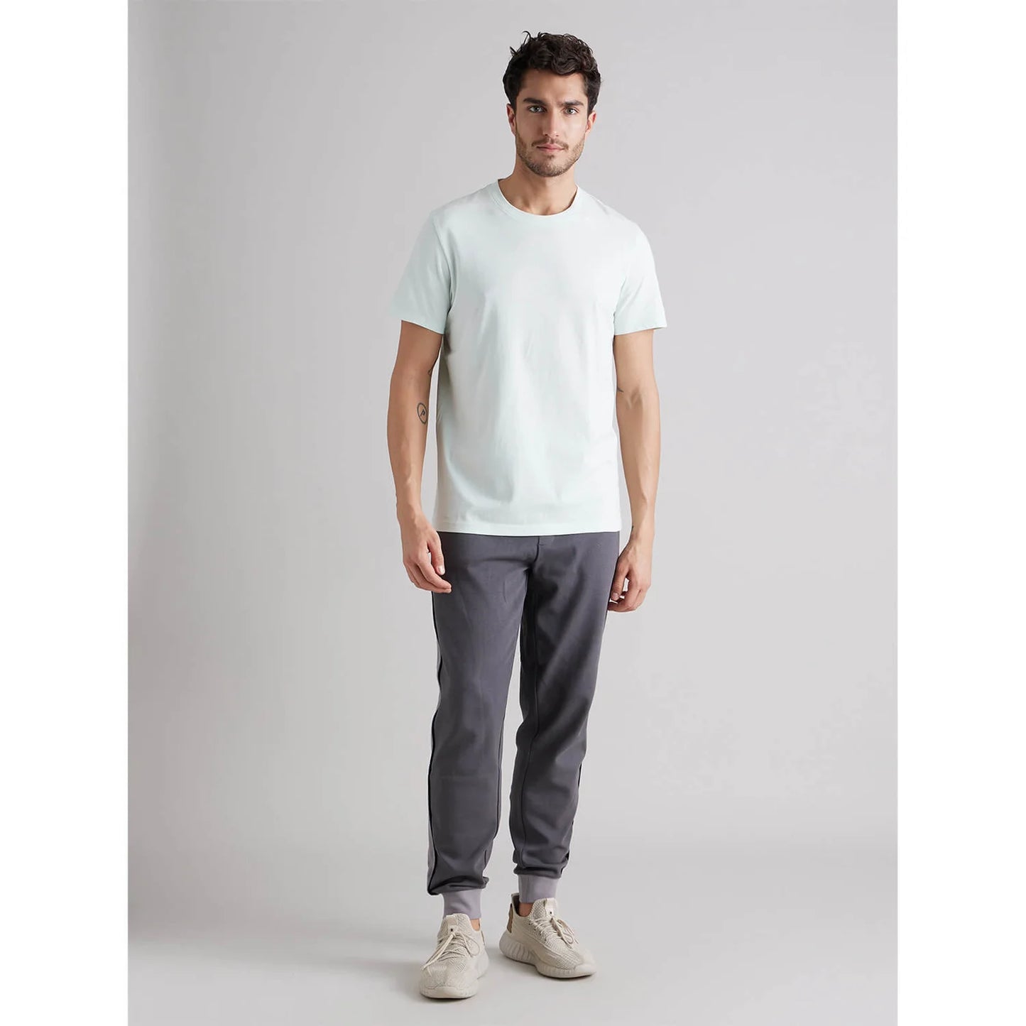 Celio* Striped Regular Fit Cotton White T-Shirt