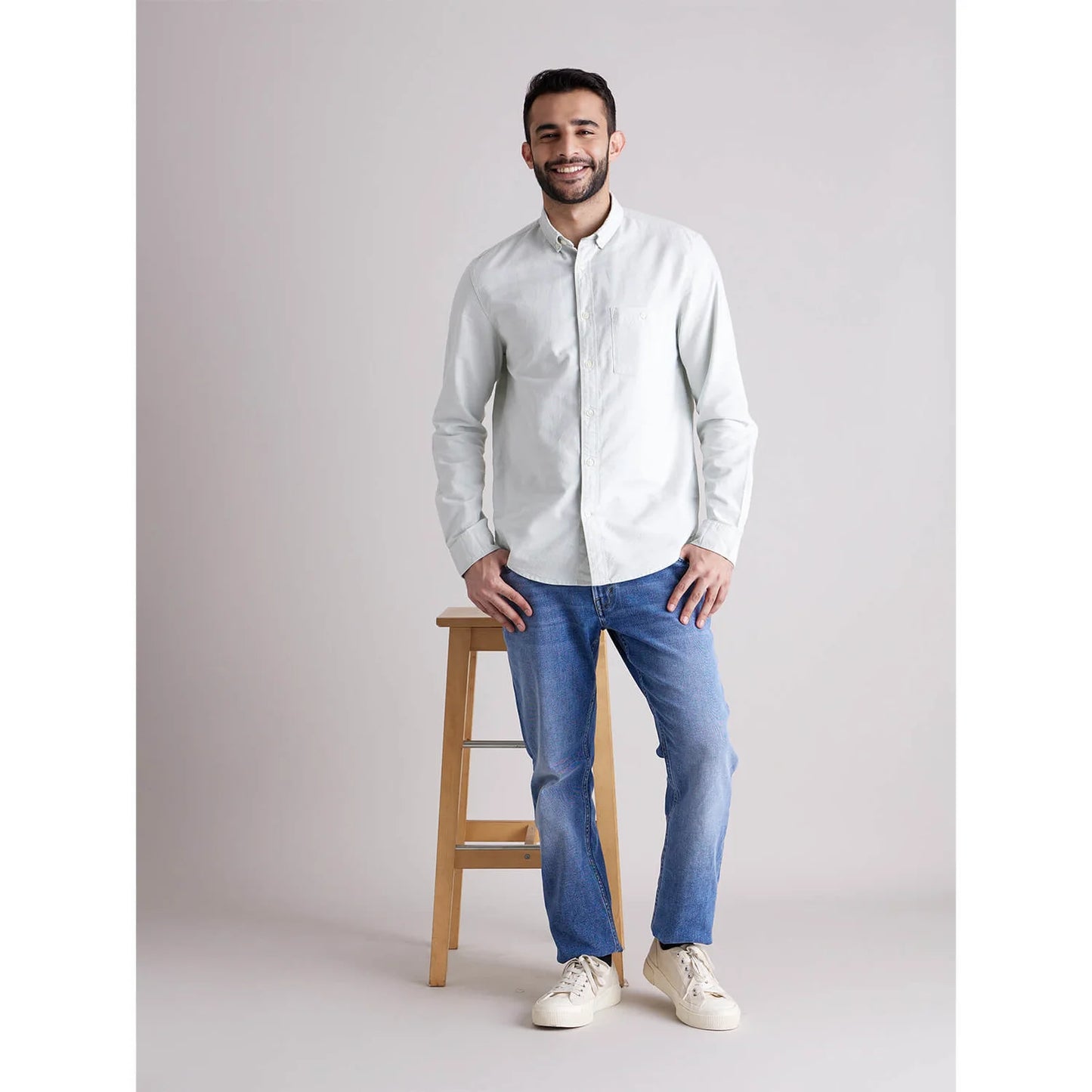 Celio* Solid Regular Fit Cotton Green Shirt