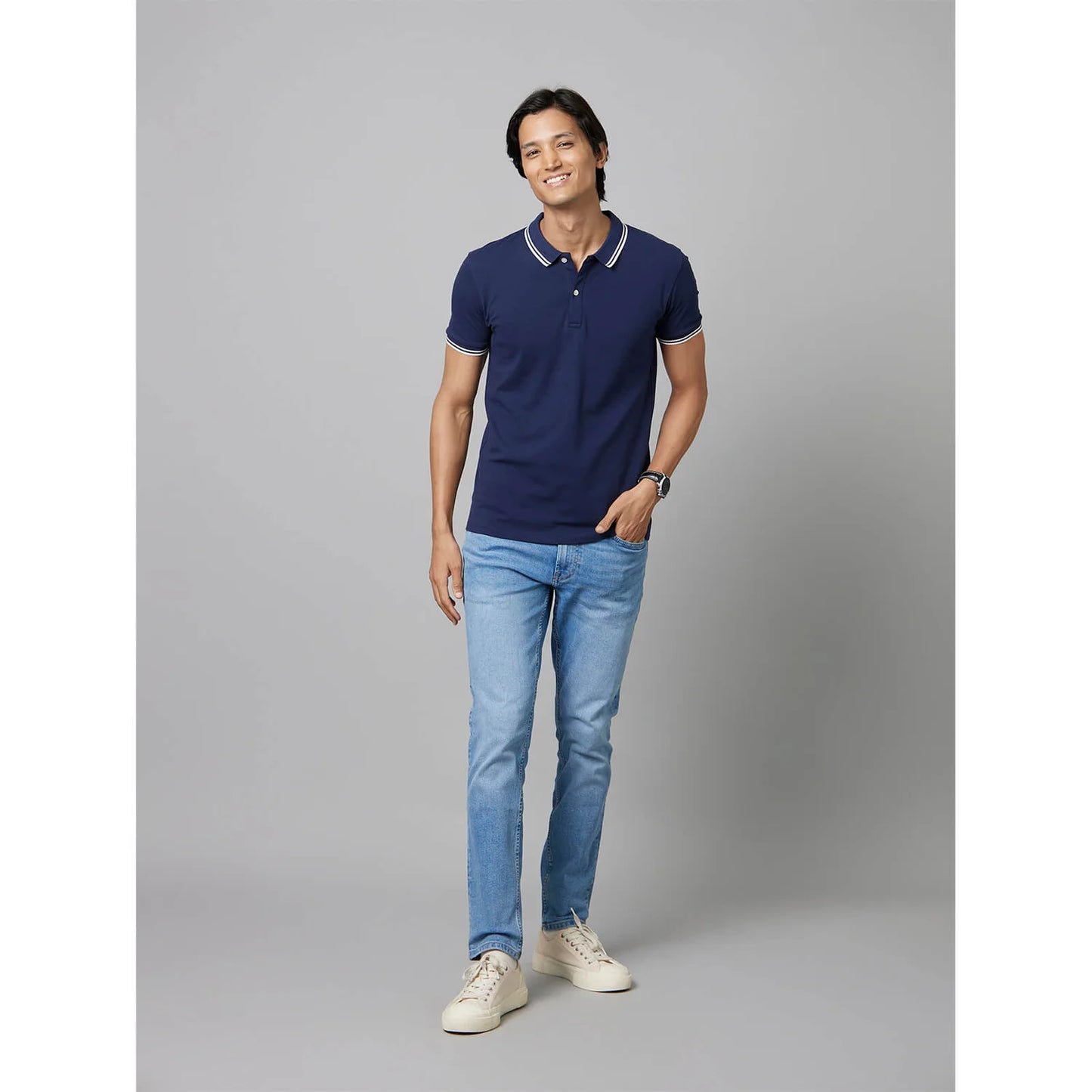 Celio* Solid Slim Fit Cotton Navy Blue T-Shirt