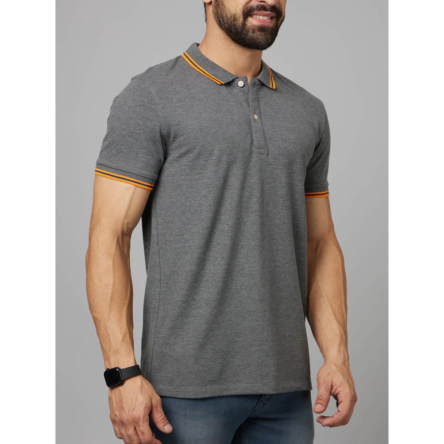 Celio* Solid Regular Fit Cotton Grey T-Shirt