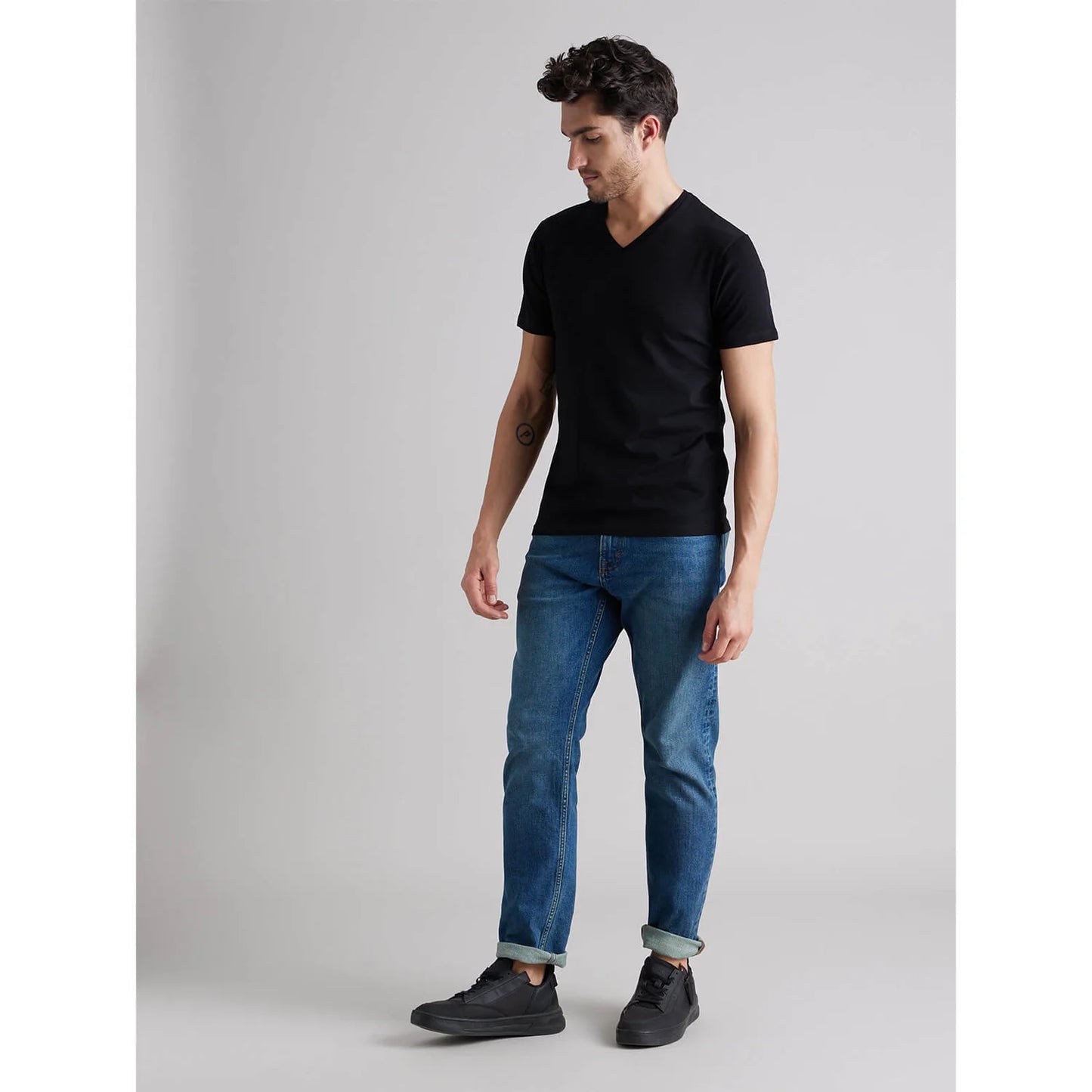 Celio* Solid Regular Fit Cotton Black T-Shirt