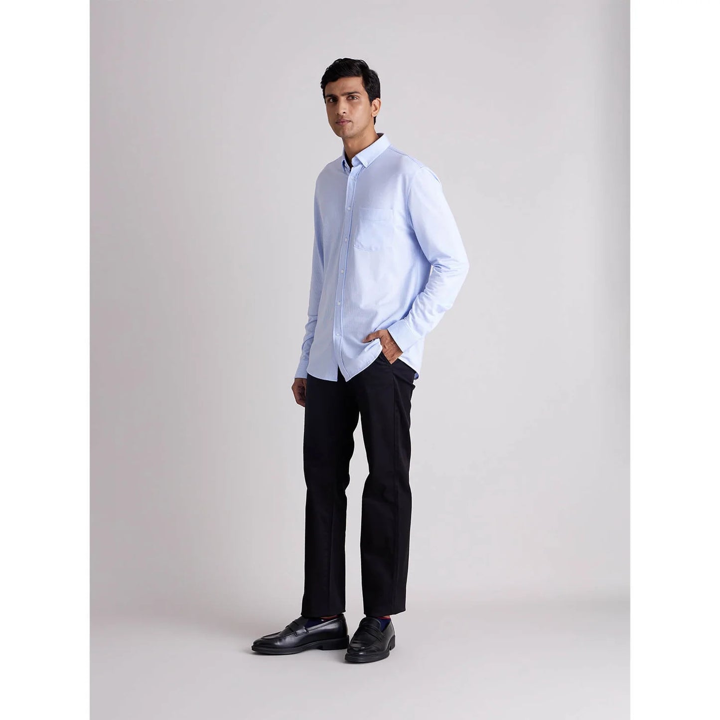 Celio* Striped Regular Fit Cotton-Blend Blue Formal Shirt