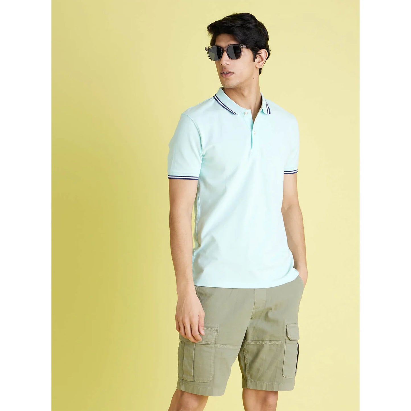Celio* Solid Regular Fit Cotton Light Blue T-Shirt