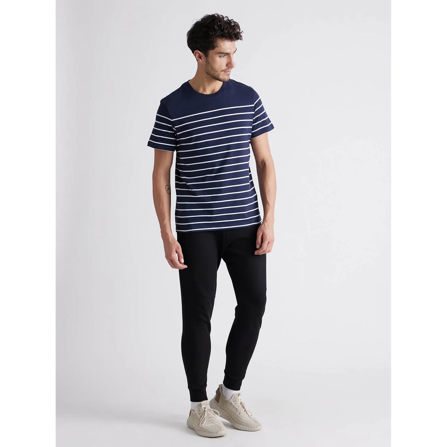 Celio* Striped Regular Fit Cotton Navy Blue T-Shirt