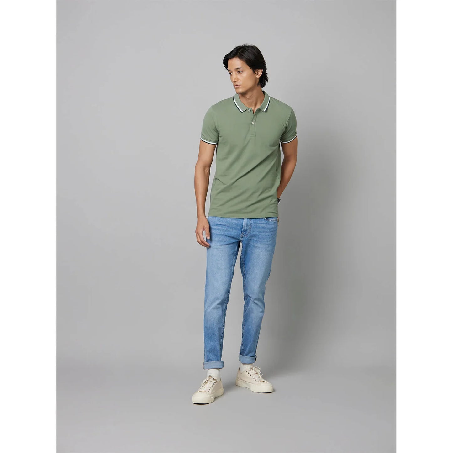 Celio* Solid Slim Fit Cotton Green T-Shirt