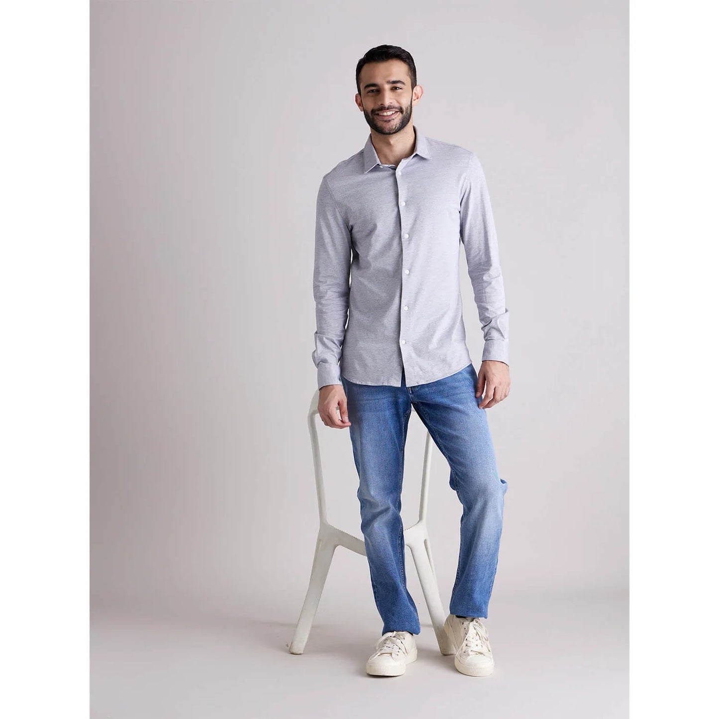 Celio* Solid Regular Fit Cotton Grey Shirt