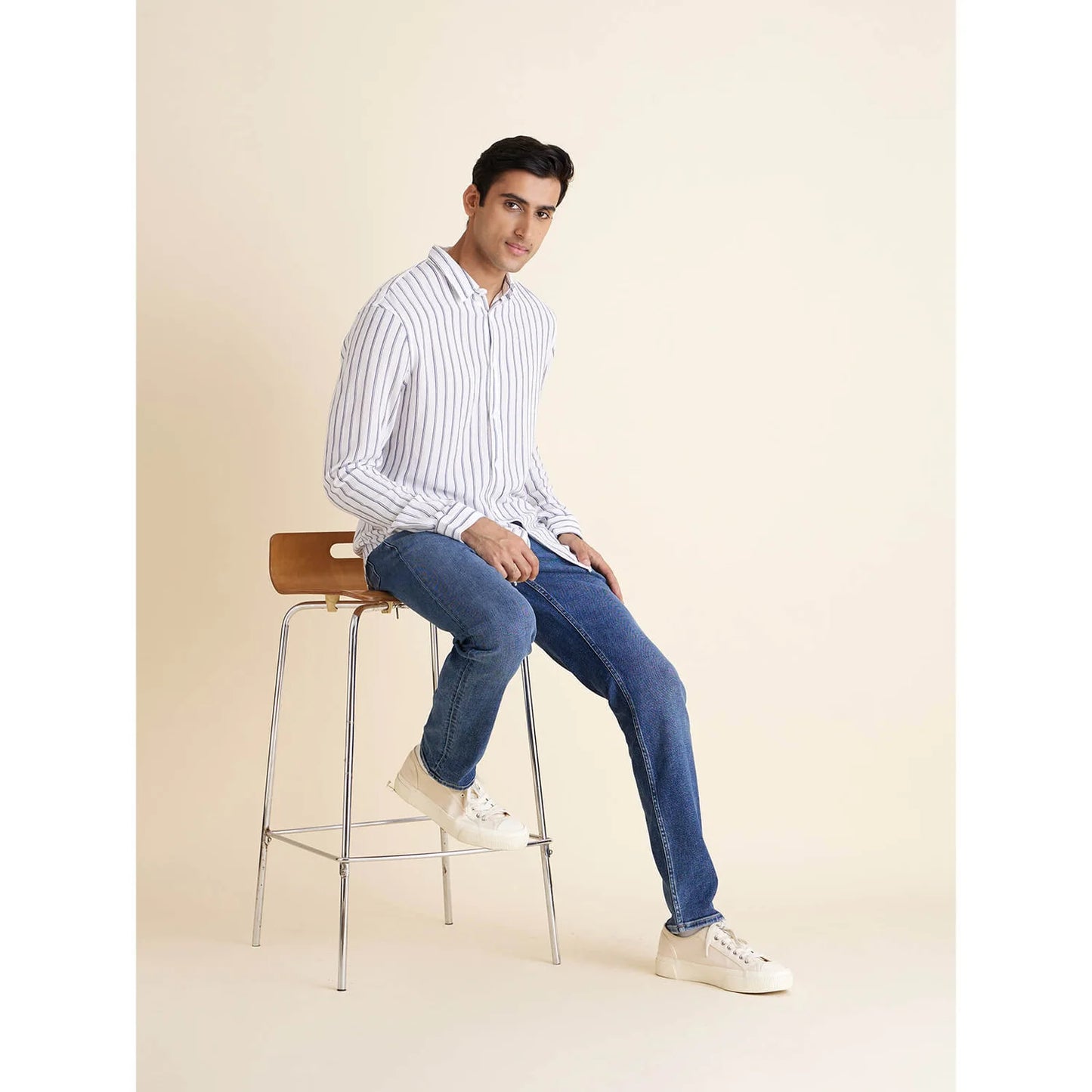 Celio* Striped Regular Fit Viscose White Shirt