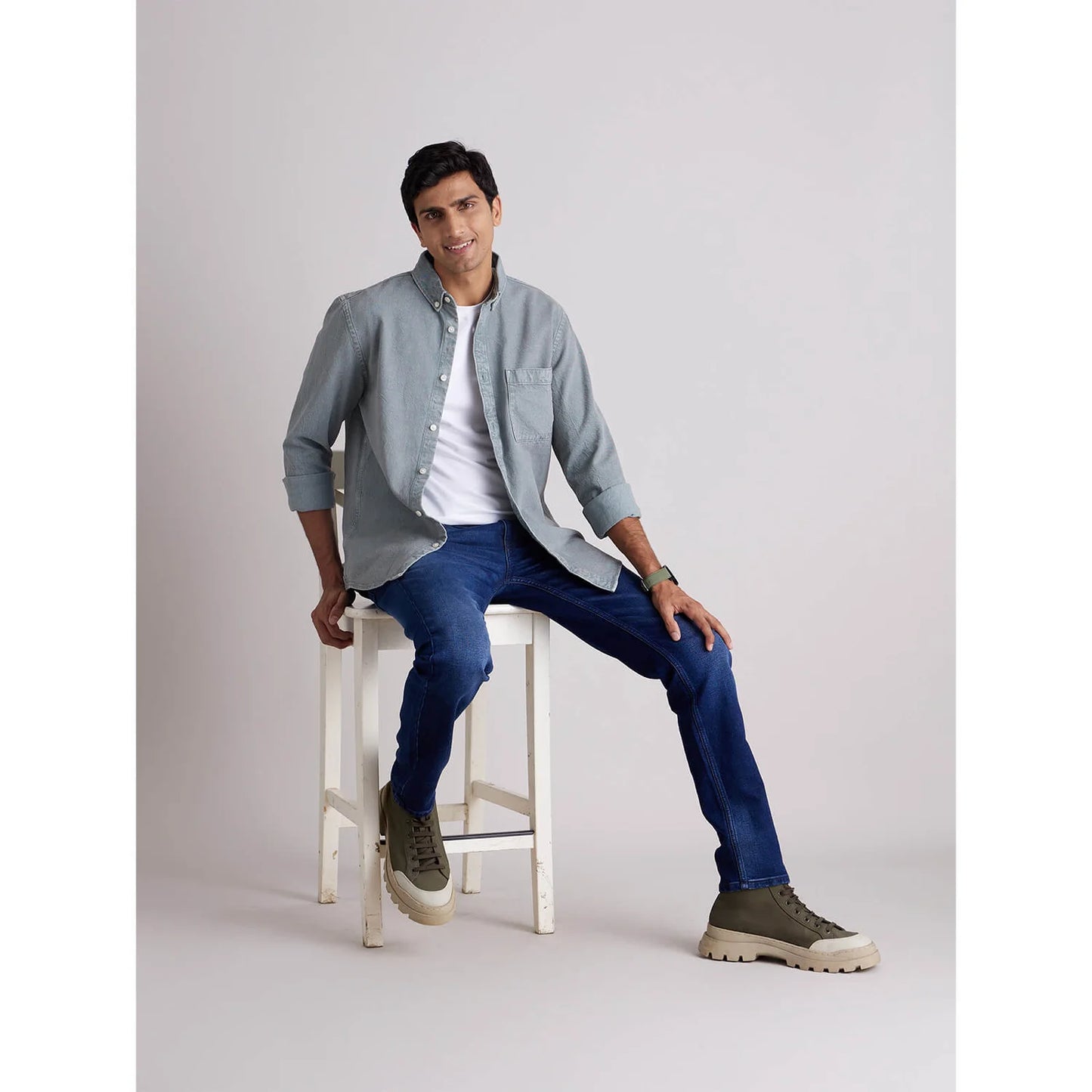 Celio* Solid Regular Fit Cotton Grey Shirt