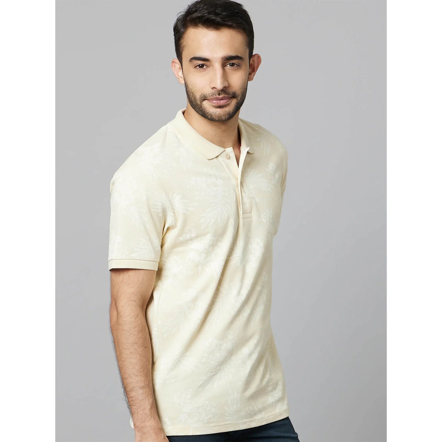 Celio* Tropical Regular Fit Cotton Off White T-Shirt