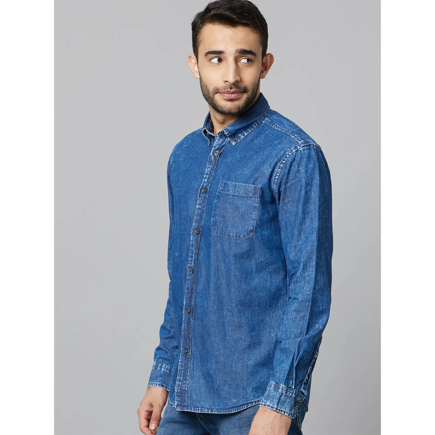 Celio* Solid Regular Fit Cotton Navy Blue Shirt
